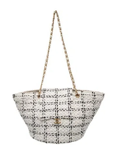 Pre-owned Chanel Raffia Effect Shopping Tote In White