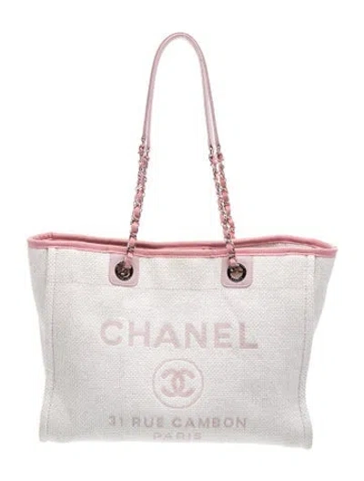Pre-owned Chanel Raffia Small Deauville Shopping Tote In Pink