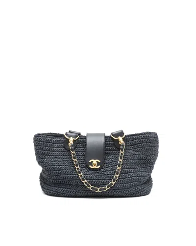 Pre-owned Chanel Raffia Tote Bag In Black