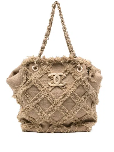 Pre-owned Chanel Raffia Tweed Tote Bag In Neutrals