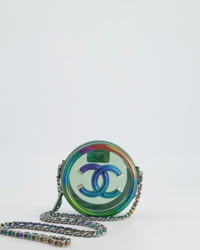 Pre-owned Chanel Rainbow Filigree Pvc Cc Mini Round Crossbody Bag With Silver Hardware In Green