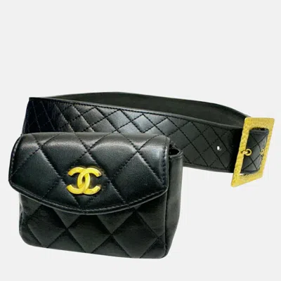 Pre-owned Chanel Ramsun Black Matelasse Coco Mark Belt Bag