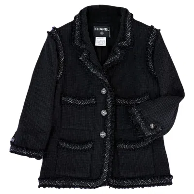Pre-owned Chanel Rare Cc Handshake Buttons Black Tweed Jacket 36 Fr