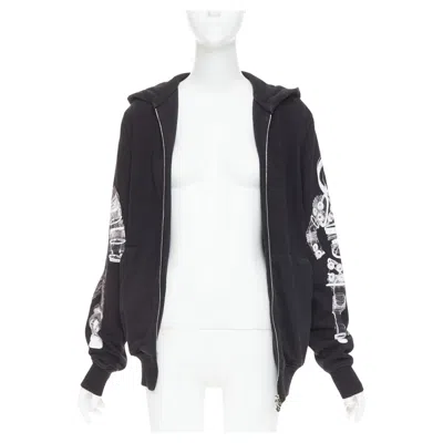 Pre-owned Chanel Rare  2017 Astronaut Print Sleeve Black Cotton Zip Up Hoodie Fr46 2xl