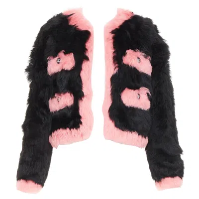 Pre-owned Chanel Rare  21k Pink Shearling Fur Cc Crystal Buttons 4 Pocket Jacket Fr36 S