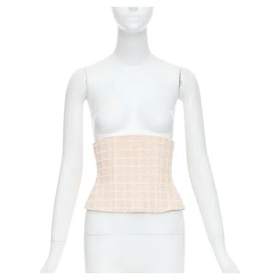 Pre-owned Chanel Rare  94p Vintage Pink Checker Tweed Silk Lined Boned Corset Belt Fr40 L