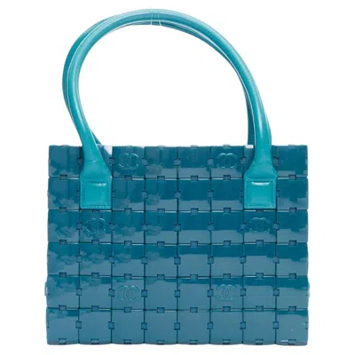 Pre-owned Chanel Rare  Puzzle Blue Plastic Cc Chip Leather Stitch Tote Bag