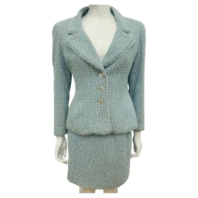 Pre-owned Chanel Rare  S/s 1997 Princess Lady Diana Sky Blue Suit Skirt