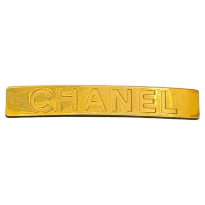 Pre-owned Chanel Rare  S/s 1998 24k Gold Plated Logo Hair Clip Barrette