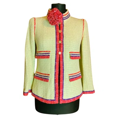 Pre-owned Chanel Rare Collectors Vintage Jacket With Camellia Brooch 42 Fr In Beige