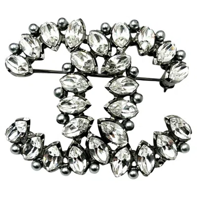 Pre-owned Chanel Rare Gunmetal Cc Marquise Crystal Brooch In Gray