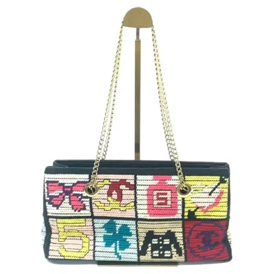 Pre-owned Chanel Rare Precious Symbols Needlepoint East West Shoulder Bag In Beige