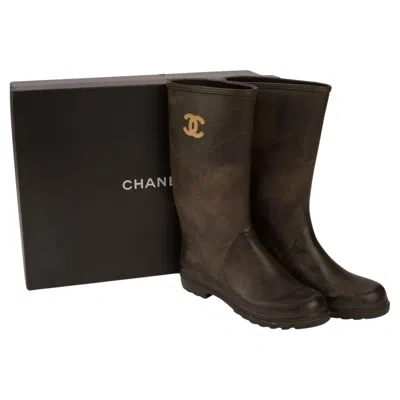 Pre-owned Chanel Rare Rain Camouflage Boots In Black
