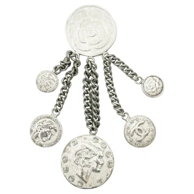 Pre-owned Chanel Rare Rustic Silver Cc Coco Coin Brooch In Multi