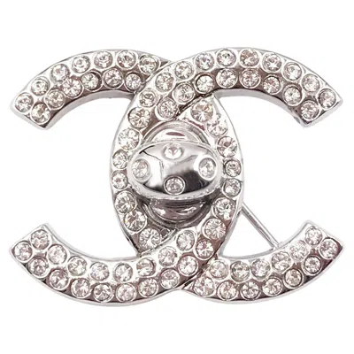 Pre-owned Chanel Rare Vintage Silver Cc Crystal Turnlock Brooch In Multi