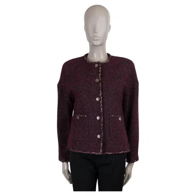 Pre-owned Chanel Raspberry Wool 22a Florence Collarless Tweed Jacket 40 M In Black