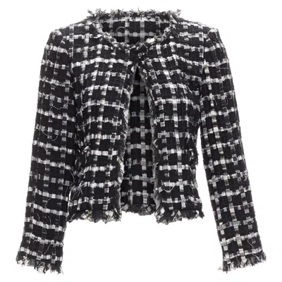 Pre-owned Chanel Raw Check Tweed Gripoix Buttons Cropped Jacket In Black