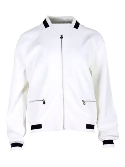 Pre-owned Chanel Rayon Zip-up Jacket In White