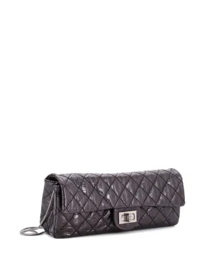 Pre-owned Chanel Rayures East West Reissue Quilted Calfskin Small Clutch Bag In Black