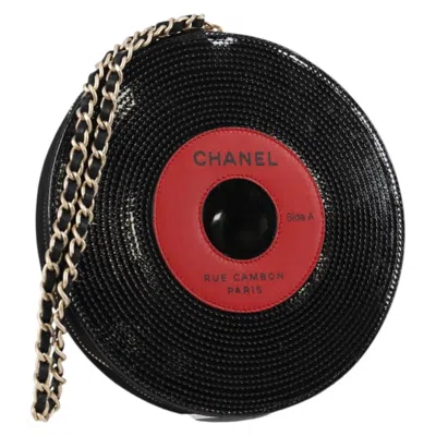 Pre-owned Chanel Record Wristlet Stitched Patent Black Patent_leather Bag ()