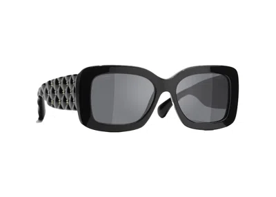 Pre-owned Chanel Rectangle Polarized Sunglasses In Black/gray (5483 C622/t8)