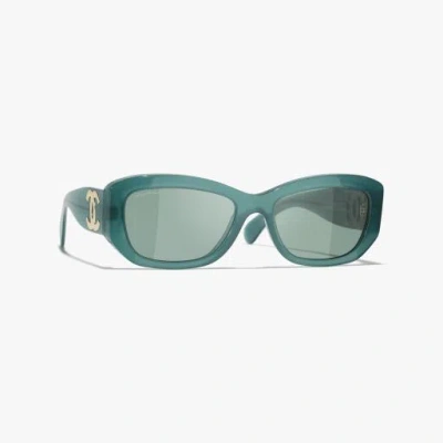 Chanel Rectangle Sunglasses In Green