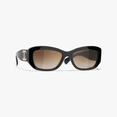 Chanel Rectangle Sunglasses In Black 