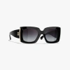Chanel Rectangle Sunglasses In Black & Gold 