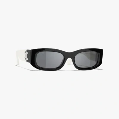 Chanel Rectangle Sunglasses In Black & White 