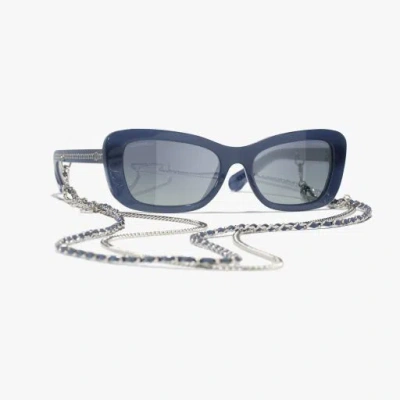 Chanel Rectangle Sunglasses In Blue