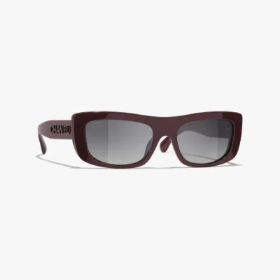 Chanel Rectangle Sunglasses In Burgundy