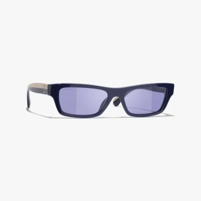 Chanel Rectangle Sunglasses In Dark Blue