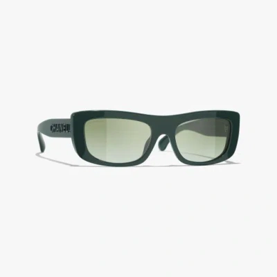 Chanel Rectangle Sunglasses In Dark Green