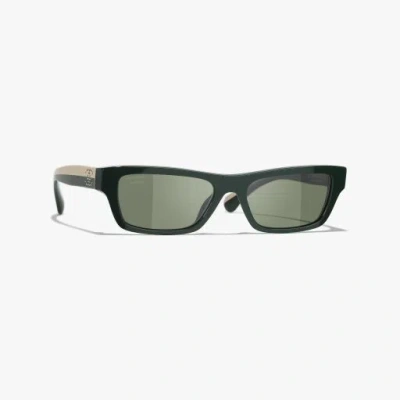 Chanel Rectangle Sunglasses In Dark Green