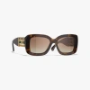 Chanel Rectangle Sunglasses In Dark Tortoise 