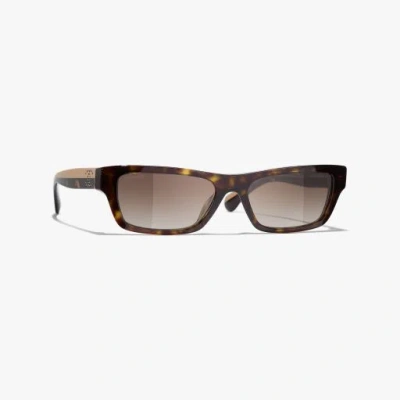 Chanel Rectangle Sunglasses In Dark Tortoise