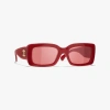 Chanel Rectangle Sunglasses In Red 