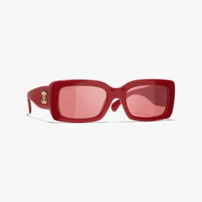 Chanel Rectangle Sunglasses In Red