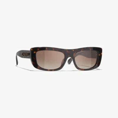 Chanel Rectangle Sunglasses In Tortoise
