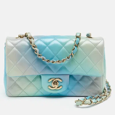 Pre-owned Chanel Rectangular Flap Mini Multicolor Tie Dye Ombre Quilted Leather Shoulder Bag