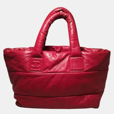 Pre-owned Chanel Red And Navy Puffy Leather Cocoon Tote Bag