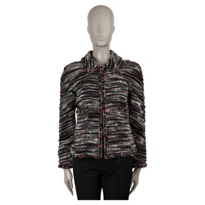 Pre-owned Chanel Red Black White Wool 11k Braid Trim Tweed Jacket 40 M