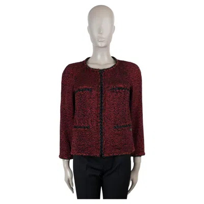 Pre-owned Chanel Red Black Wool 11k Collarless Tweed Jacket 40 M