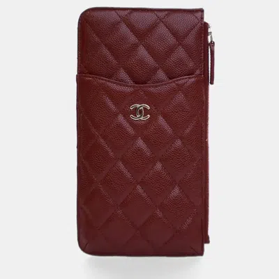 Pre-owned Chanel Red Caviar Classic Flat Wallet Pouch