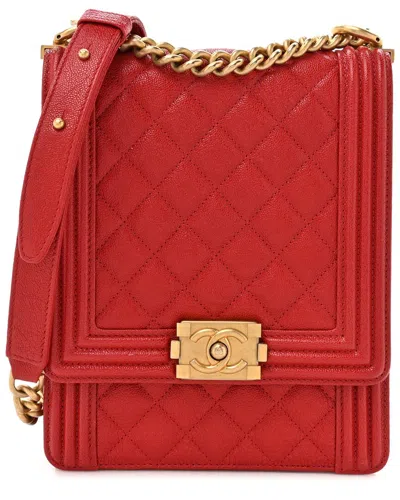 Pre-owned Chanel Red Caviar Leather Boy Flap Chain Red Shoulder Bag (authentic Pre-  Loved)