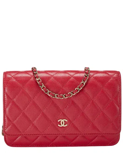 Pre-owned Chanel Red Caviar Leather Boy Wallet On Chain (authentic Pre-loved)