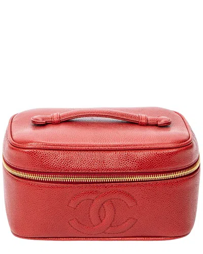 Pre-owned Chanel Red Caviar Leather Cc Short Vanity Case (authentic Pre-loved)