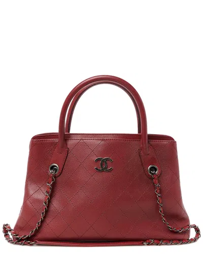 Pre-owned Chanel Red Caviar Leather Grained Vegetal Small Urban Shopping Tote (authentic  Pre-loved)