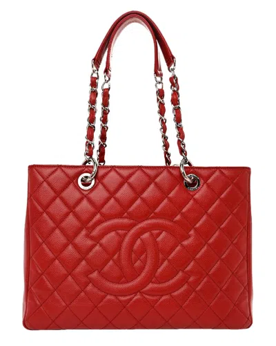 Pre-owned Chanel Red Caviar Leather Grand Shopping Tote Gst Shw (authentic Pre-loved)