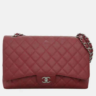 Pre-owned Chanel Red Caviar Leather Maxi Flap Bag